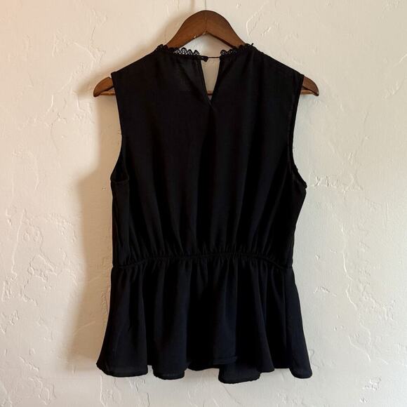 Monteau Los Angeles Size Large Top - Black Peplum Blouse Lace Button - Picture 7 of 8